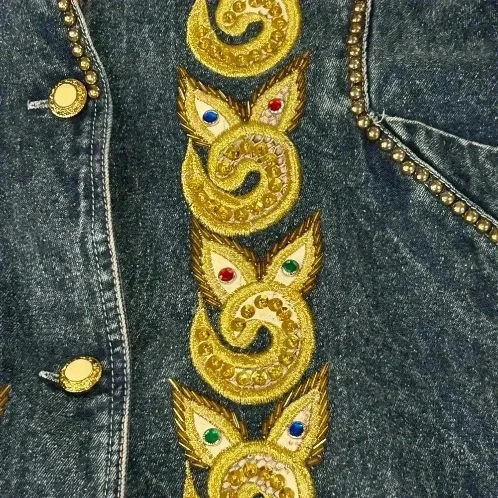 American Classics vintage 80s jean jacket with embellishments size small sequins - Picture 3 of 9